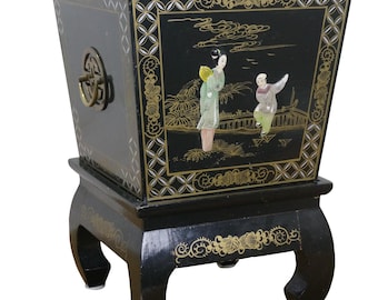 Maceta estilo geisha de jade lacado negro, estilo chinoiserie, de 45 cm