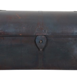 Vintage Industrial Domed Black Metal Wine Storage Box Chest Trunk 22&quot;