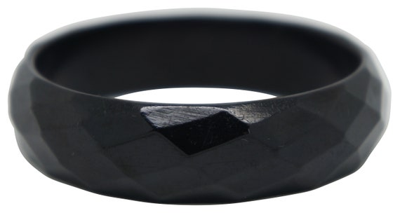 Vintage Mid Century Black Faceted Bakelite Bangle… - image 3