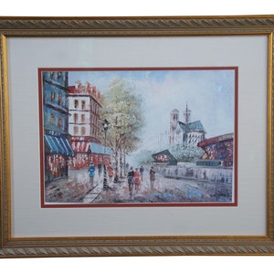 Paul Renard French Impressionist Paris Cityscape Street Scene Print 30&quot;
