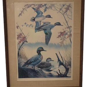 Framed Vintage 1977 Larry Toschik Signed Lithograph Duck Print Birds Migrate