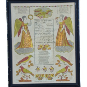 1830 Antique German Pennsylvania Dutch Birth & Baptismal Lithograph Certificate