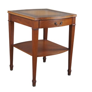 Mid Century Sheraton Style Mahogany Association Tooled Leather Top SideEnd Table
