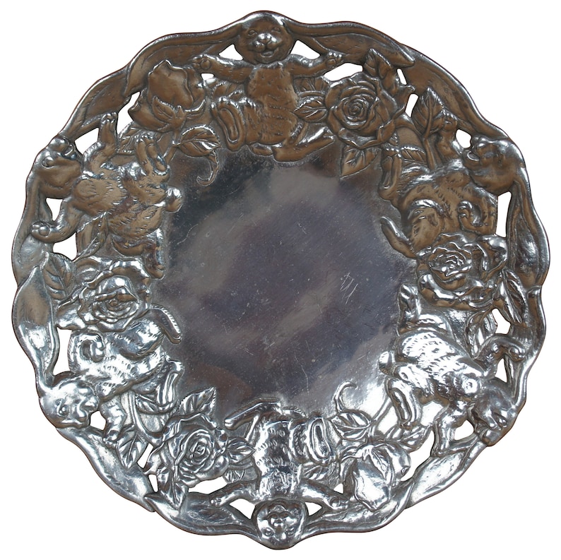 1995 Arthur Court Bunny Rabbit Aluminum Serving Tray Dish Reticulated ...