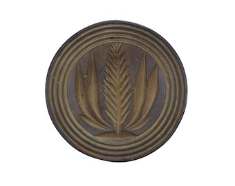 Primitive Antique American Carved Country Wood Sheaf of Wheat Butter Stamp Press