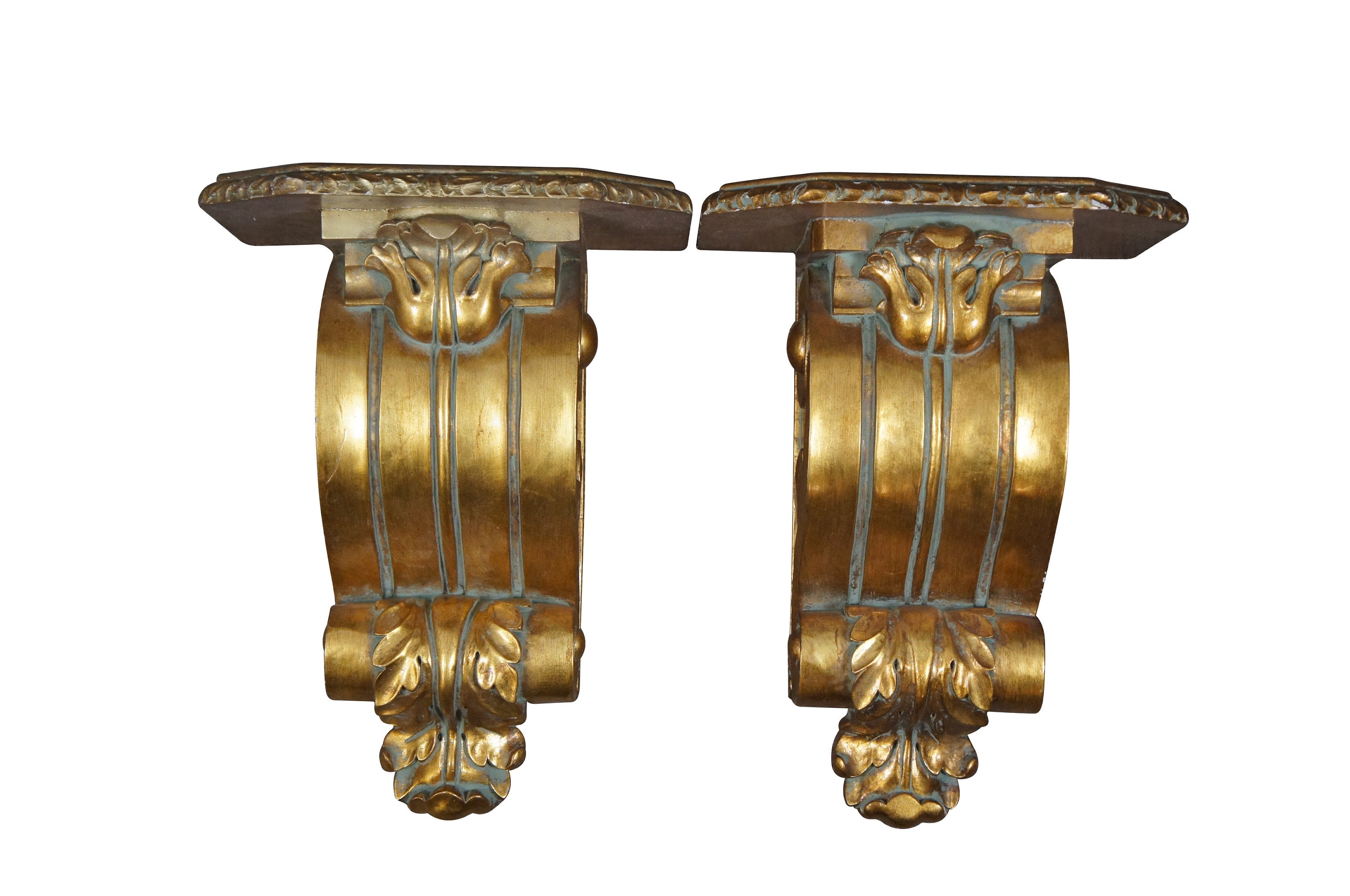 2 Large Scrolled Acanthus Gold Corbel...