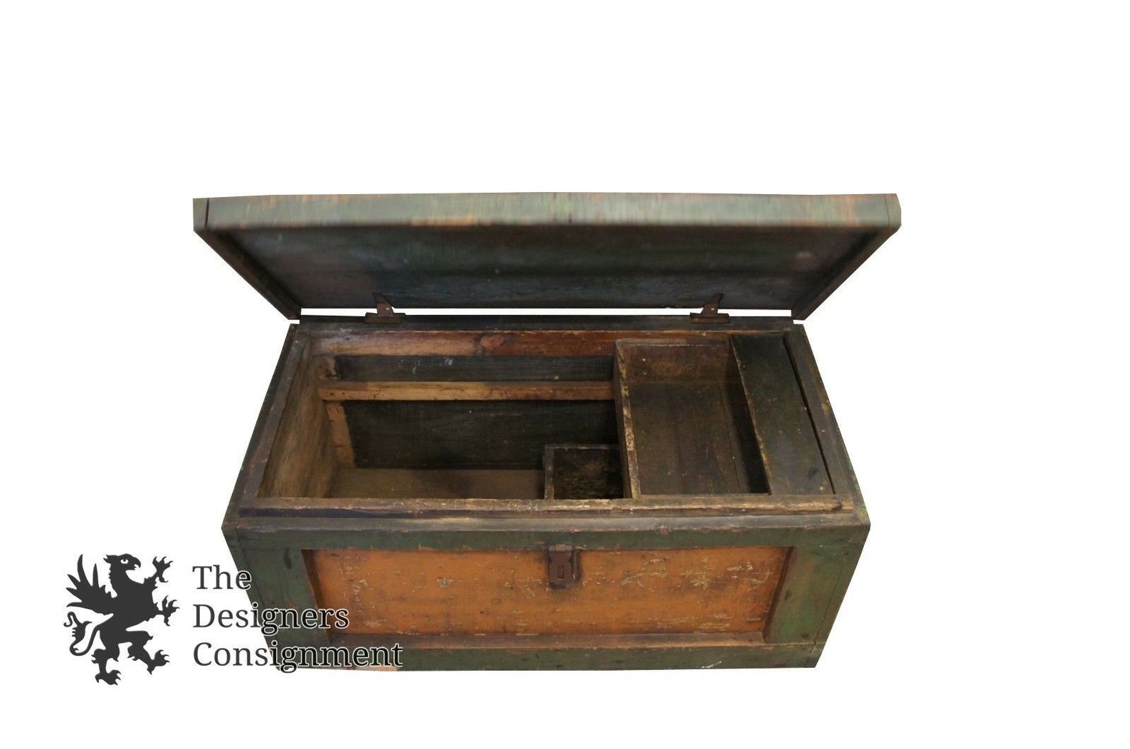 Vintage Pine Tool Box Green Storage Chest Container Rustic Etsy
