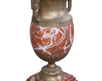Antique French Neoclassical Rouge Marble Bronze Ormolu Vase Urn Cassolette 31"