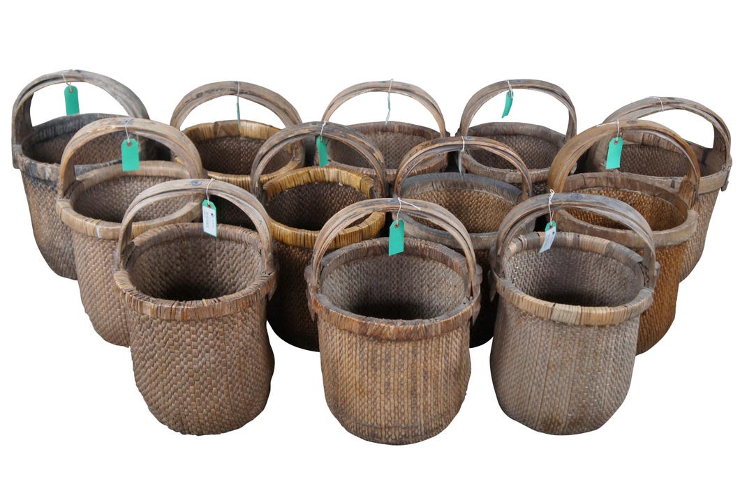 Willow Rice Antique Chinese Bentwood Woven Willow Rice Harvest Gathering Basket 26 ...
