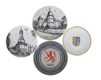 4 Vintage German Souvenir Plates Schlob Eichenzell Oldenburg Passau