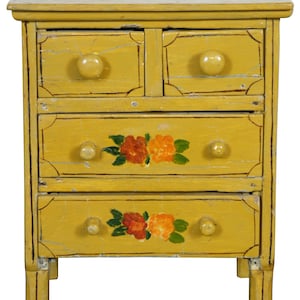 Antique Miniature Folk Art Yellow Painted Dresser Chest of Drawers 11&quot;