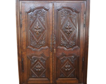Antique 18th Century French Carved Oak Knockdown Armoire Wardrobe Linen Press