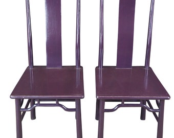2 Vintage Chinoiserie Purple Lacquer Ming Style Slat Back Side Accent Chairs