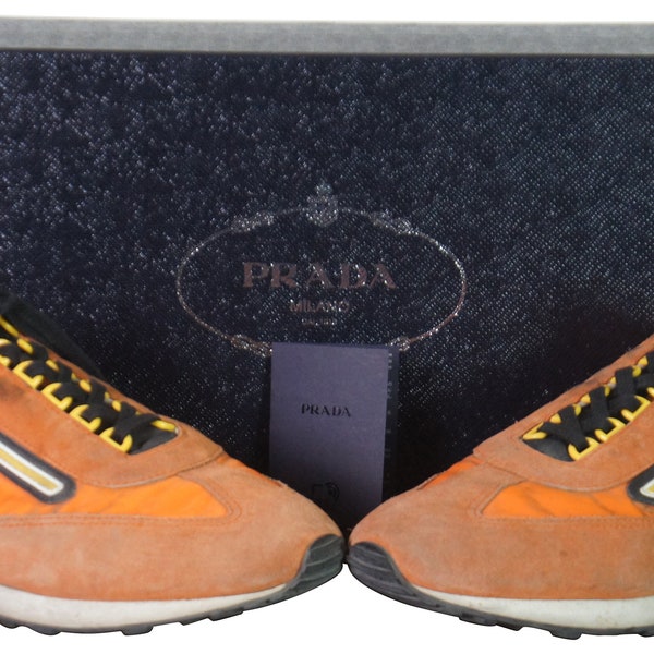 Vintage Prada Suede & Nylon Aragosta Orange Sneakers Shoes 2EG276 Size 9.5