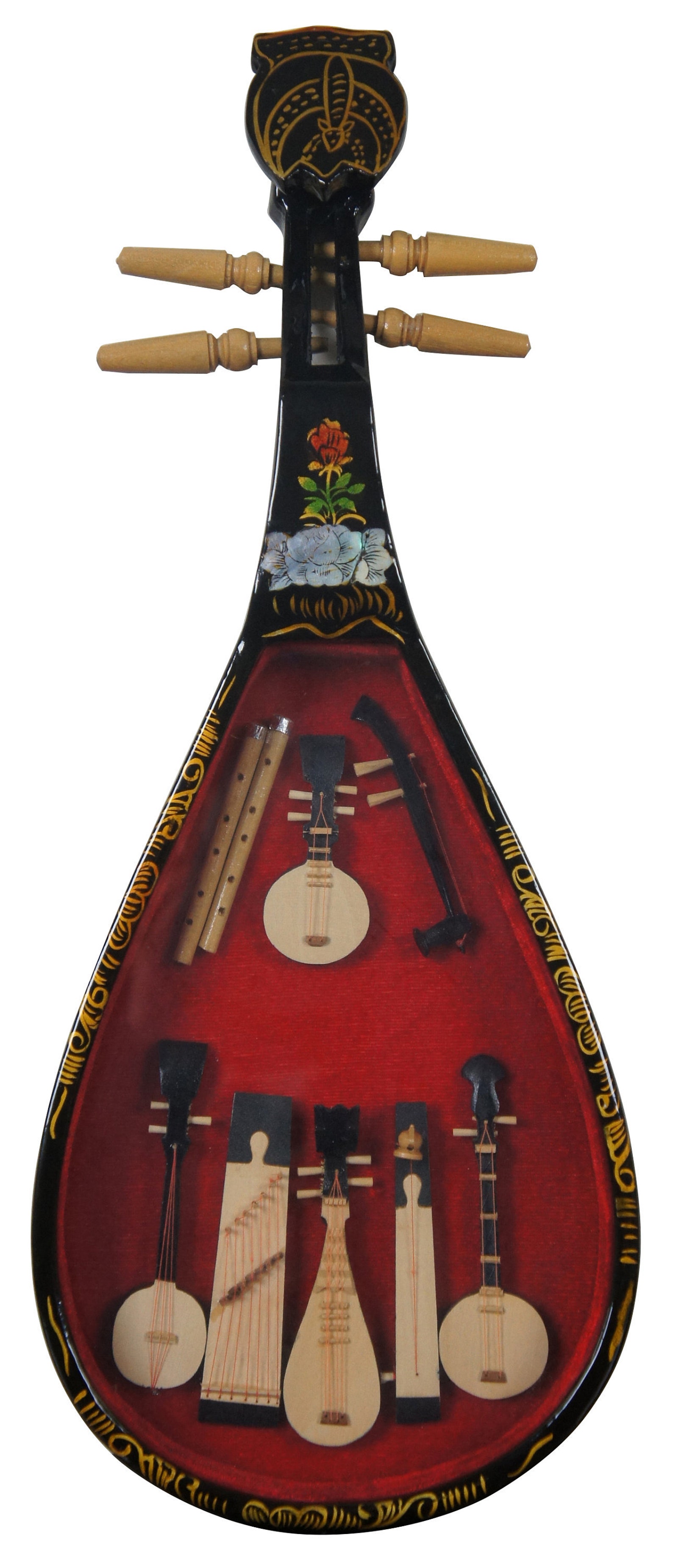 Chinese Black Lacquer Mandolin Shadow Box W Miniature String Etsy UK