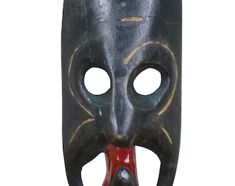 Vintage African Tribal Folk Art Red Lacquered Tongue Face Mask 5"
