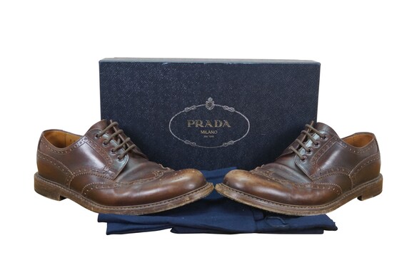 Prada Wingtip Oxford Brogue Derby Dark Brown Leather Dress  display picture 2