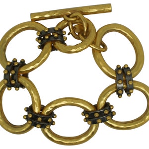Vintage Julie Vos 24K Gold Plate SoHo Link Studded Hammered Chain Bracelet 8&quot;