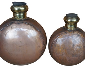 2 Vtg Indian Dovetailed Copper Water Canteen Jug Flask Vessel Bottles w Cork 14"