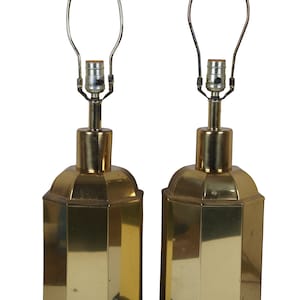 2 Brass Chinoiserie Hollywood Regency Octagonal Tea Caddy Canister Table Lamps