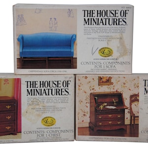 3 English Chippendale Georgian House of Miniatures Doll House Furniture Kits 8"