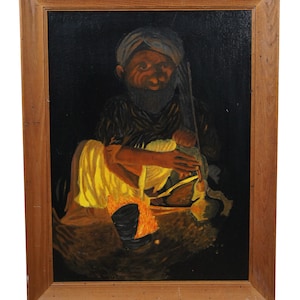 Harold Mills 1967 Pakistan Laborer Portrait Oil Painting on Canvas Board 35&quot;