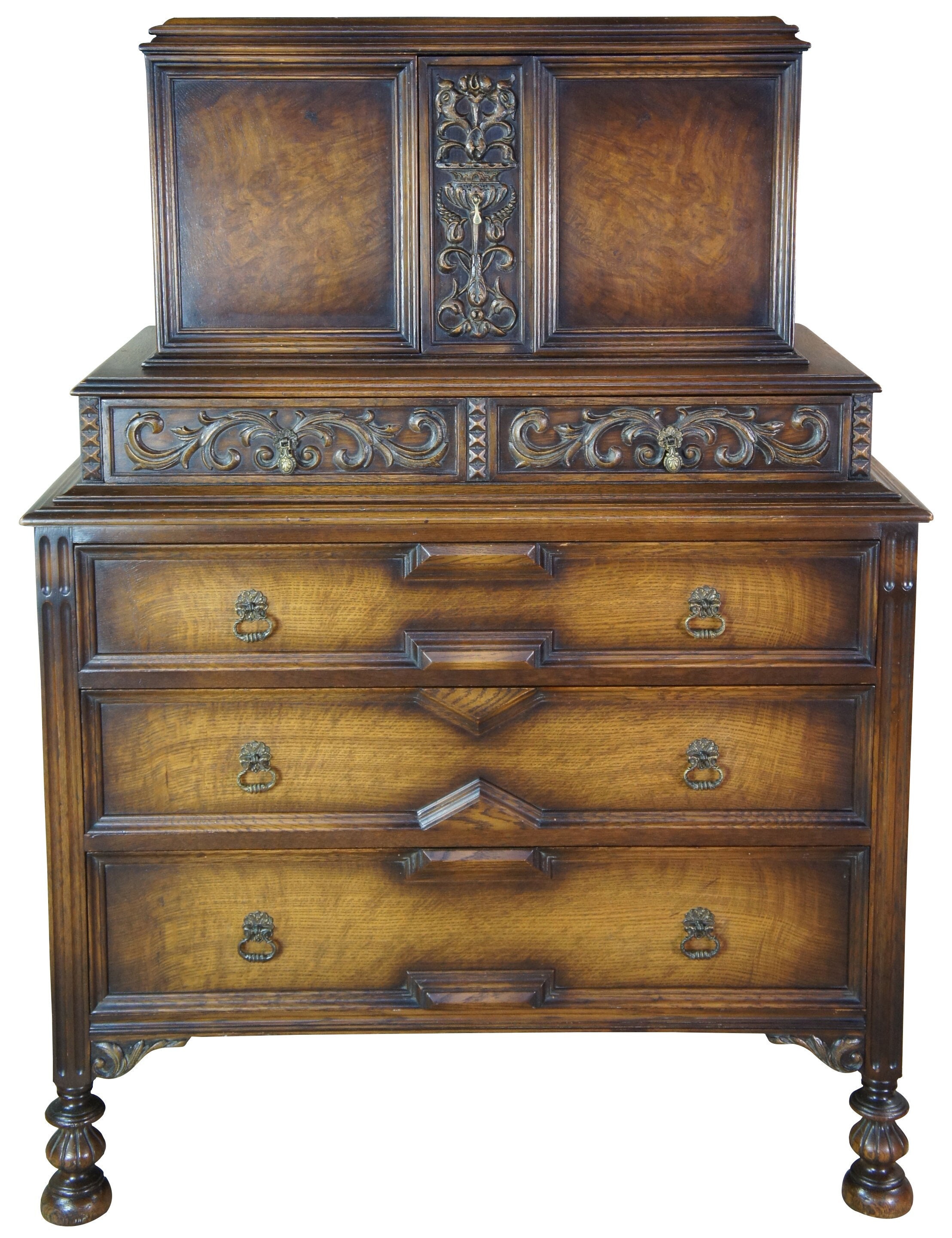 American Furniture Company Gothic Revival Oak Tallboy