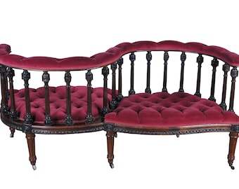 Antique French Louis XVI Rosewood Tete A Tete Conversation Chair Bench Loveseat