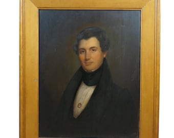 Antique 1834 Abel Moore Gentleman w Cameo Portrait Oil Painting on Board 38"