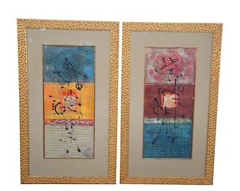2 D. Jiang "Orphia Form" Chinoiserie Escultórica Caligrafía de Técnica Mixta Enmarcada