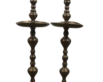 2 Moroccan Etched Brass Altar Floor Candlesticks Candle Holders 36"