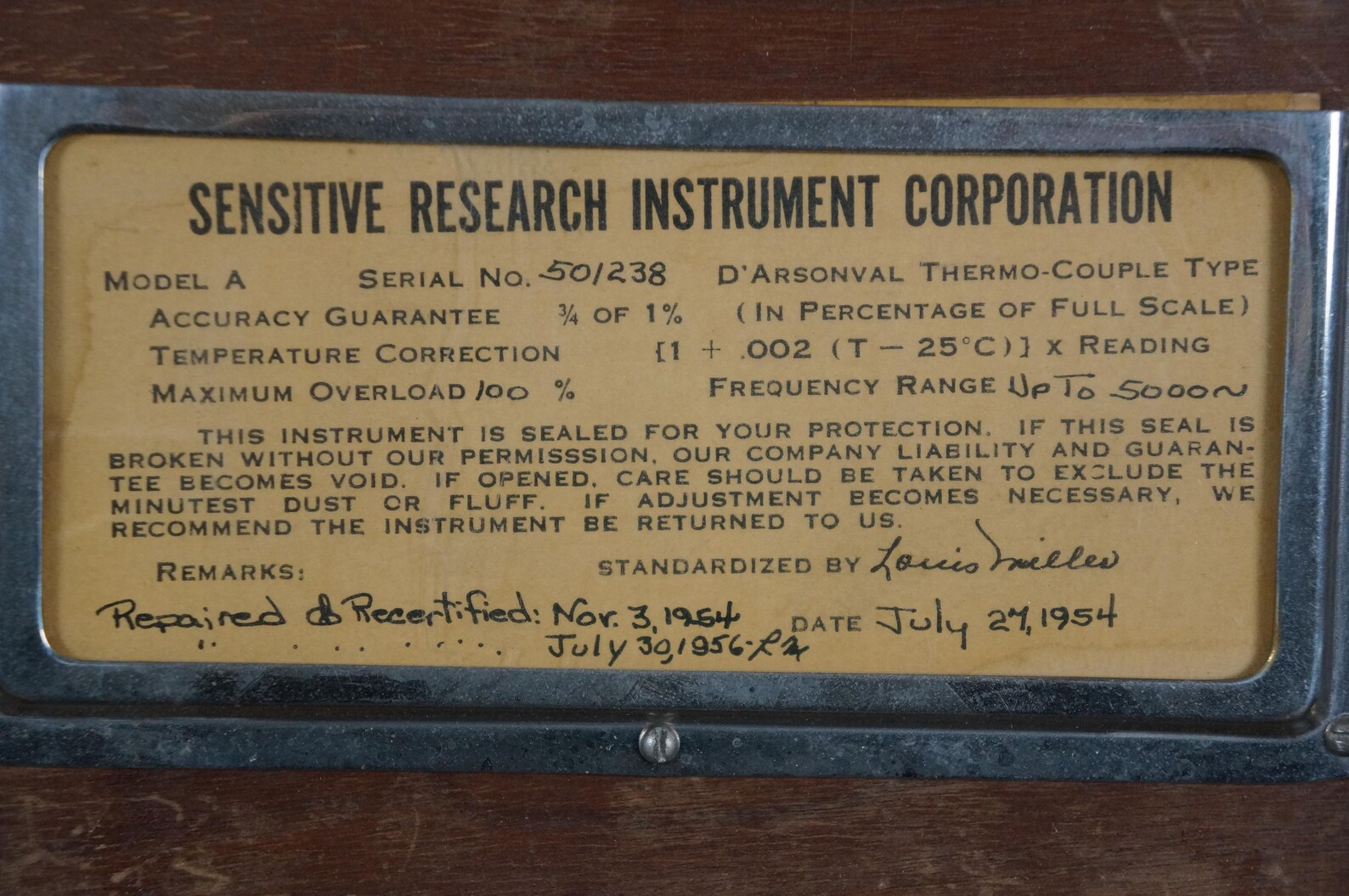 Sensitive Instruments Vintage Sensitive Research Instrument Corp Thermocouple AC Voltmeter ...
