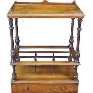 Antique Victorian Walnut Canterbury Whatnot Bar Cart Magazine Rack Stand 35&quot;
