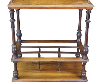 Antique Victorian Walnut Canterbury Whatnot Bar Cart Magazine Rack Stand 35"