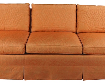Globe Furniture Mid Century Modern Orange Damask Mahogany Quilted 3 Seater Sofa