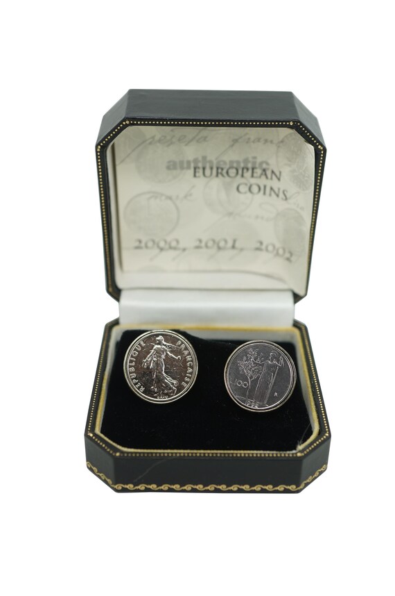 Vintage Sterling Silver 925 100 Francs European Tokens & Coins Cufflinks