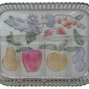 1960s Pressed Indiana Glass Divided Relish Fruit Serving Tray Plate Platter 13"
