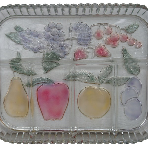 1960s Pressed Indiana Glass Divided Relish Fruit Serving Tray Plate Platter 13"