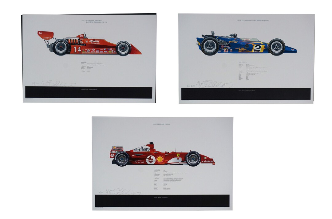 3 Jeff Stapleton Racing Car Ferrari Johnny Lightning Coyote Foyt Signed ...