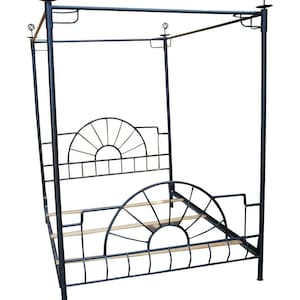 Contemporary Black Steel Canopy Bed Frame Finials Full Double Size Unique SHIPS