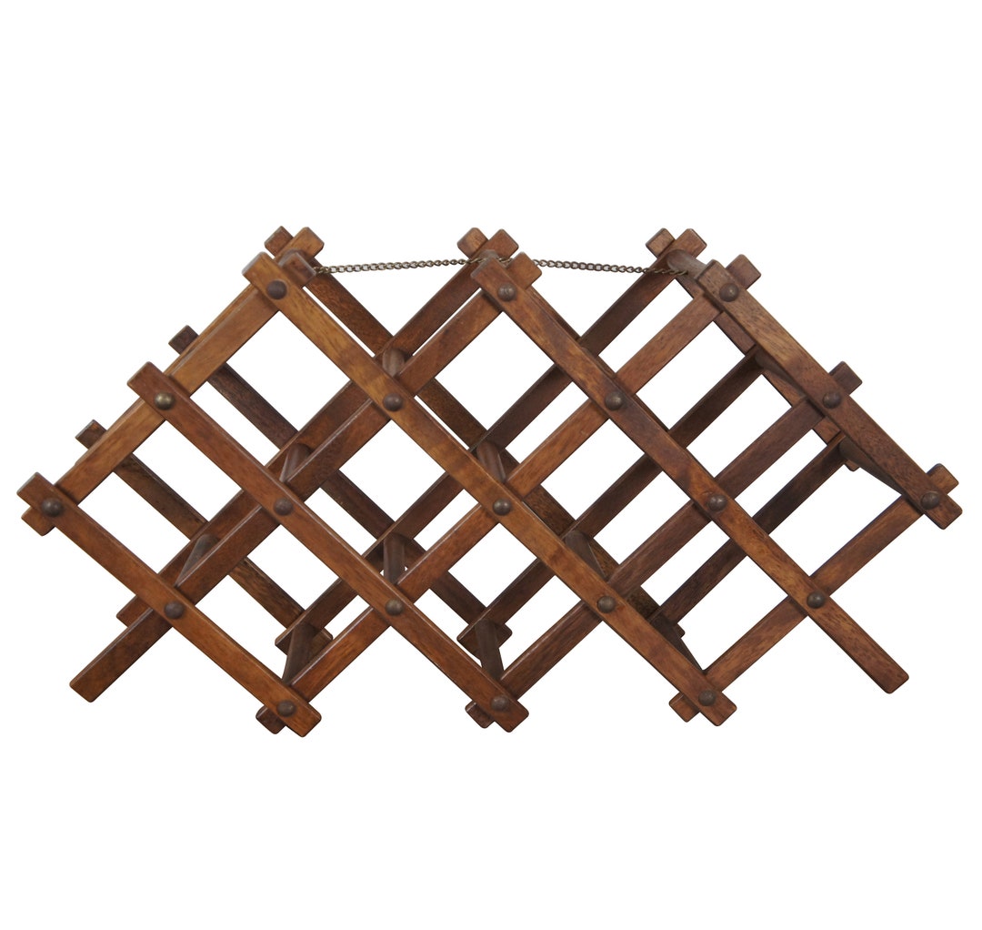 Vintage Folding Accordion Concertina Style 10 Bottle Wood Wine Holder