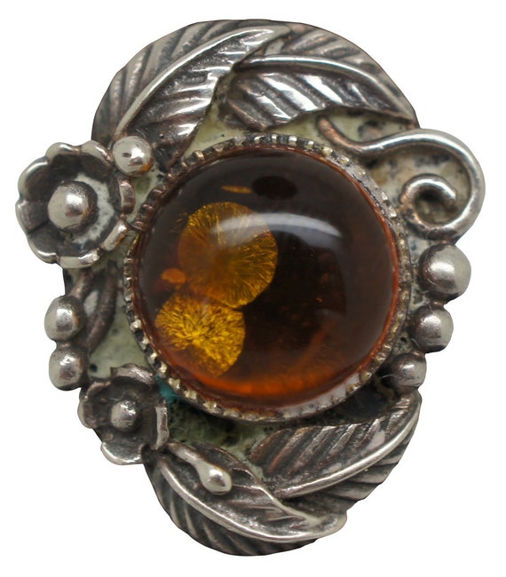 Antique Art Nouveau Sterling Silver Baltic Amber … - image 1