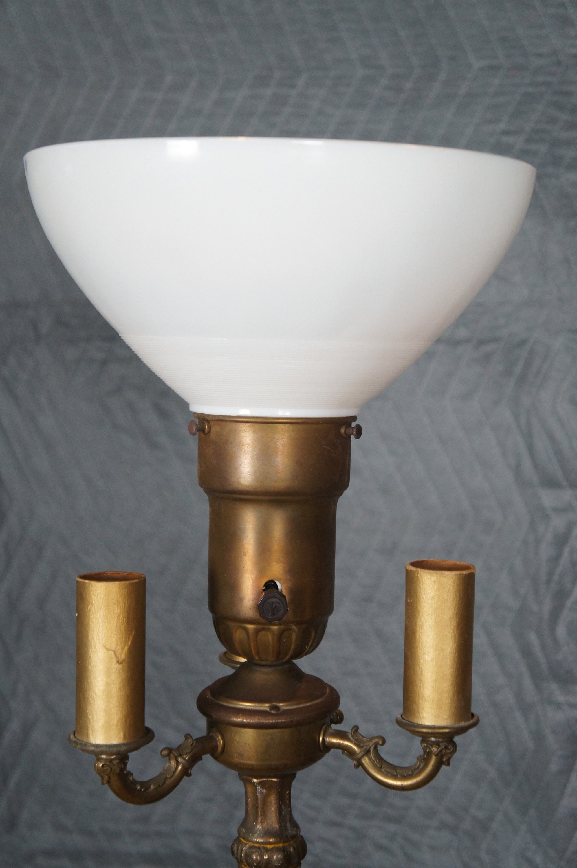 Antique Brass Marble 3 Arm Candelabra Torchiere Floor Lamp W