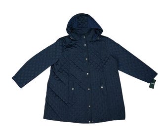 Ralph Lauren Womens 3X Quilted Hooded Dark Navy Winter Coat Jacket 7490LW