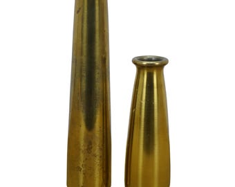 2 Vintage Solid Spun Brass Bud Vase Candle Holder Pair 5" - 8"