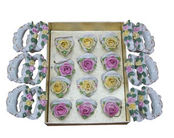 24 German Dresden Carl Thieme Porcelain Napkin Rings Place Card Holders