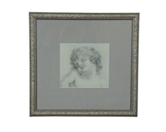 Vintage Renaissance Revival Pencil Drawing Baby Jesus Portrait of Child 15"