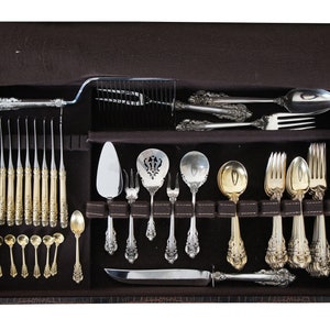 Golden Grande Baroque by Wallace Sterling Silver Flatware Set 70 Pcs Service 8