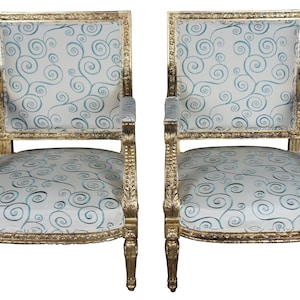 Antique 19th Century Louis XVI Fauteuil Arm Chairs Neoclassical French Accent