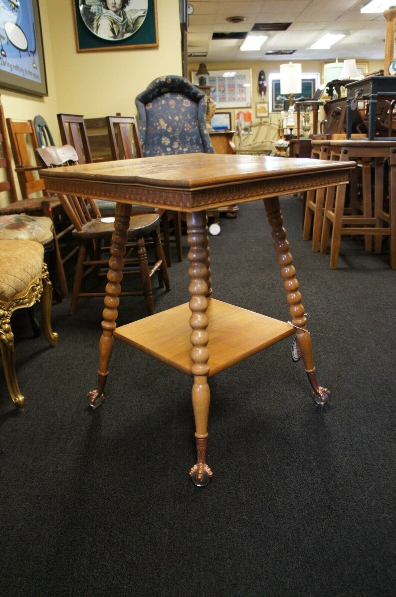 Antique Oak Copper Claw Glass Ball Foot Table Arts Crafts Etsy